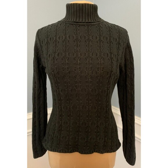 Talbots Cable Knit Sweater Womens M Roll Neck Long Sleeve Cotton Turtleneck - Picture 1 of 9